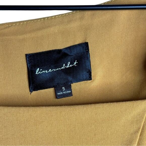 Marigold Line & Dot Ruffle Asymmetrical Puff Sleeve Yoko Mini Dress Size Small - Picture 10 of 15